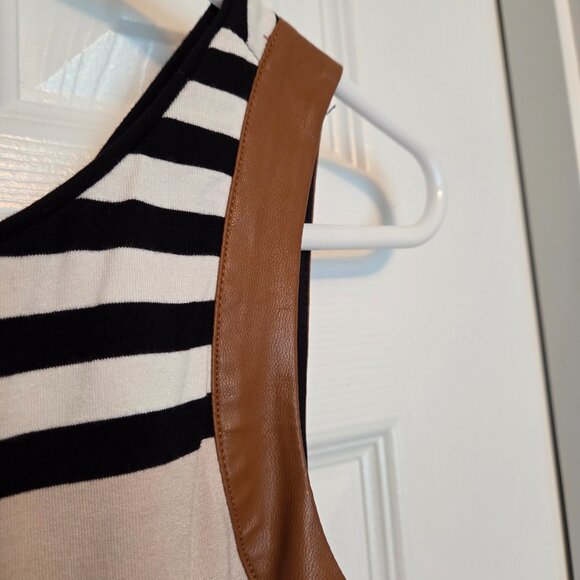 WHBM Striped Slimming Sheath w/ Faux Leather trim and Matching Jacket, Size 0/XS - Picture 5 of 9